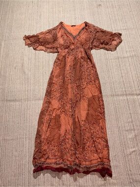 MASSIMO DUTTI Women’s V-Neck Flutter Sleeves Maxi Dress Size 6